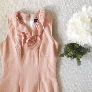 Orange Seersucker Ruffle Neck Mini Dress